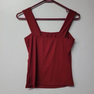 Renee C Tank Top Crop Ribbed Red Wide Strap Womens Small
